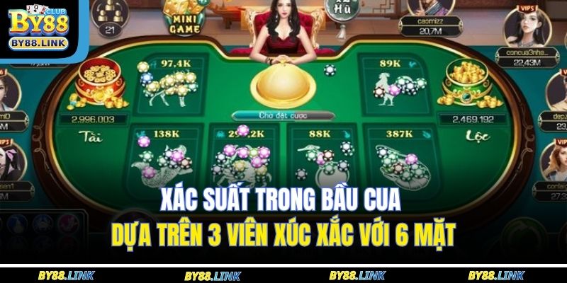 Bầu Cua Online Tại By88 - Hướng Dẫn Luật Chơi Thắng Lớn 2025 4 Xác suất trong Bầu cua dựa trên 3 viên xúc xắc với 6 mặt